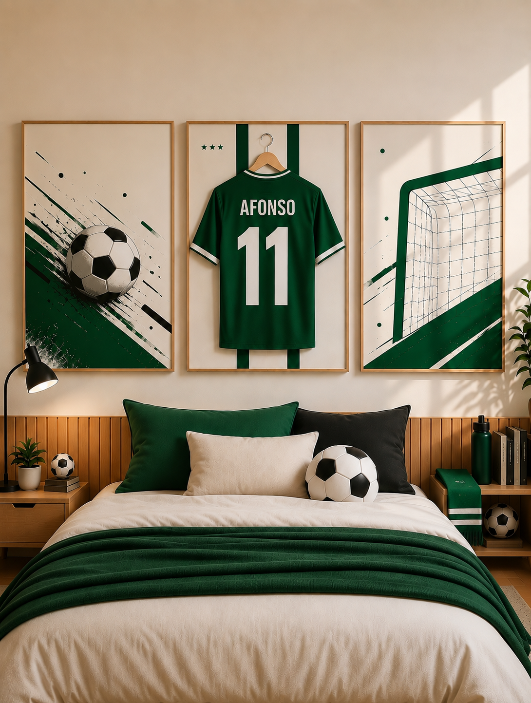 Trio de quadros nas cores verde e branco